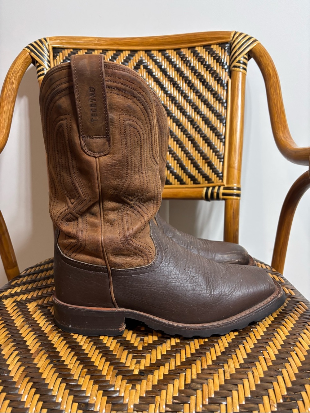 Tecovas The Midland 9.5D Brown Leather Square Toe Cowboy Boots Vibram - Picture 3 of 7